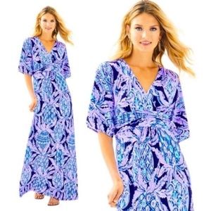Lilly Pulitzer Dress Parigi Maxi in Blue Pink Floral